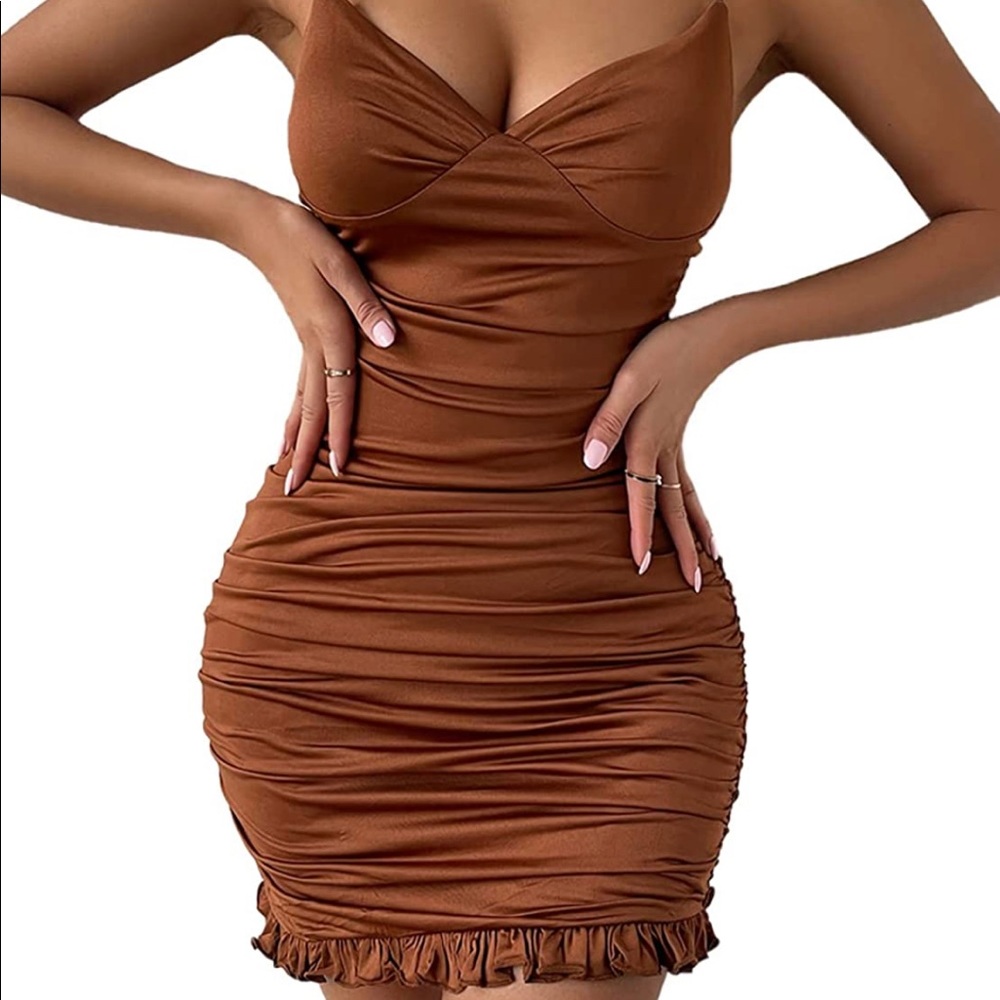 Brown ruched dress